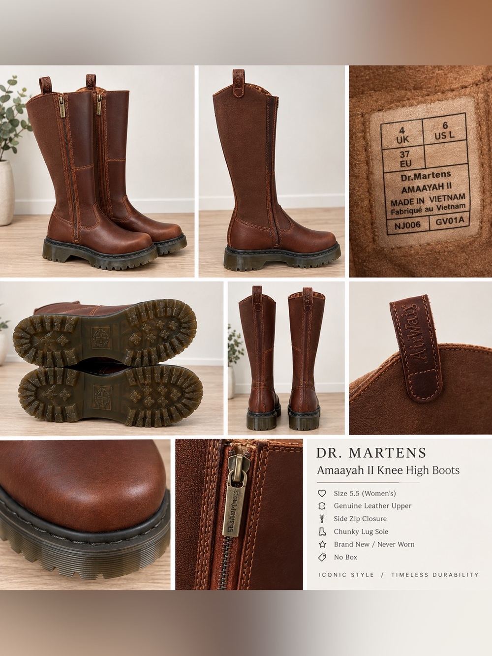 Dr. Martens Brown Amaayah II Knee-High Lug Boots